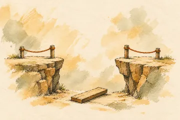 An unfinished bridge plank rests beside a safely marked gap.